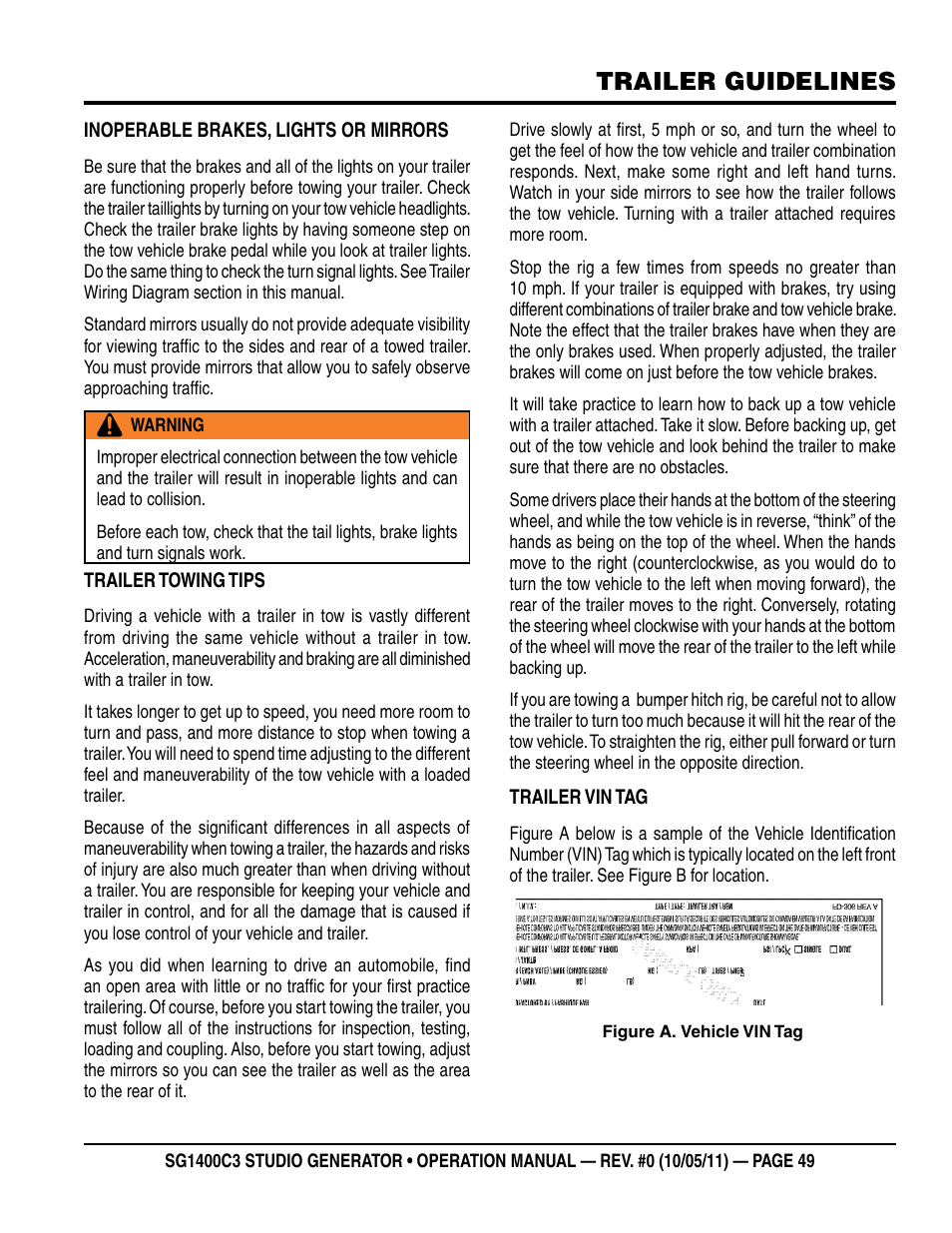 Trailer guidelines | Multiquip MQ Power 3-Position Switch/Paralleling 1400 Amp Studio Generator SG1400C3 User Manual | Page 49 / 62