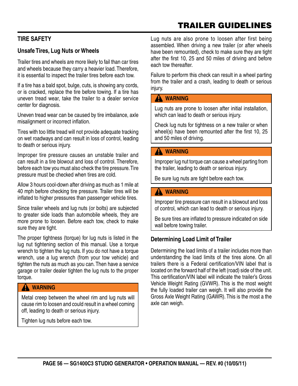 Trailer guidelines | Multiquip MQ Power 3-Position Switch/Paralleling 1400 Amp Studio Generator SG1400C3 User Manual | Page 56 / 62