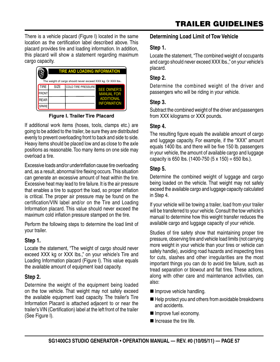 Trailer guidelines | Multiquip MQ Power 3-Position Switch/Paralleling 1400 Amp Studio Generator SG1400C3 User Manual | Page 57 / 62