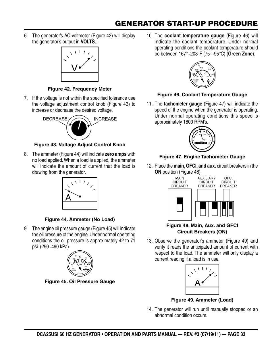 Generator start-up procedure | Multiquip MQ Power 60HZ Whisperwatt Generator DCA25USI User Manual | Page 33 / 80