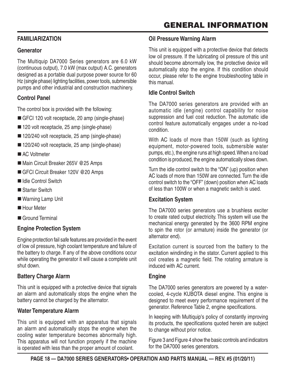 General information | Multiquip DA700SSW User Manual | Page 18 / 172