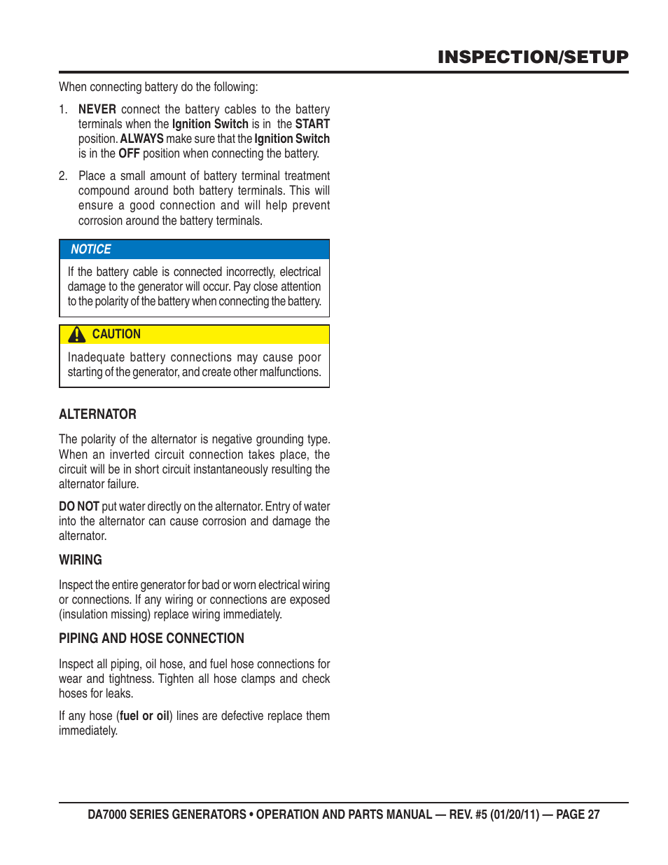 Inspection/setup | Multiquip DA700SSW User Manual | Page 27 / 172