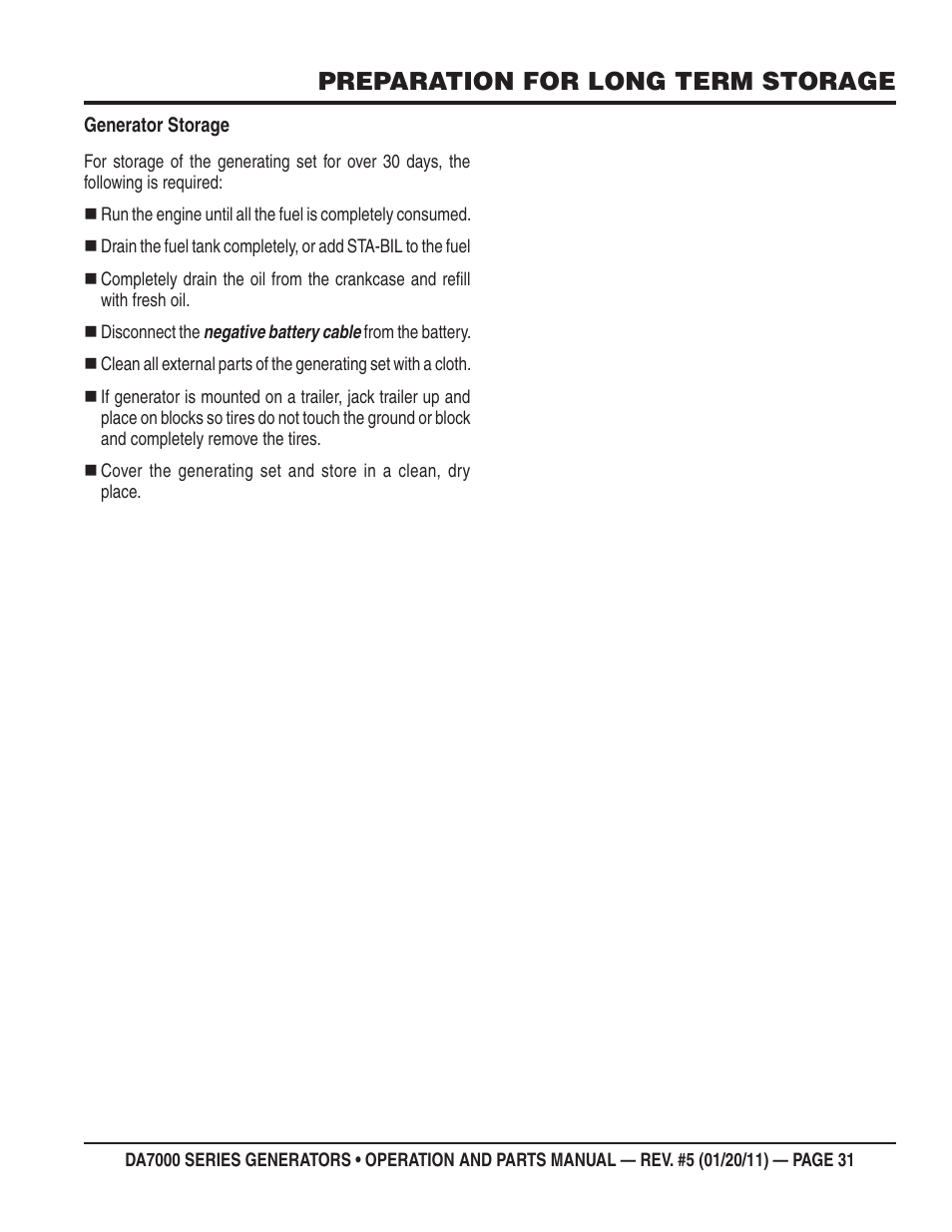 Preparation for long term storage | Multiquip DA700SSW User Manual | Page 31 / 172
