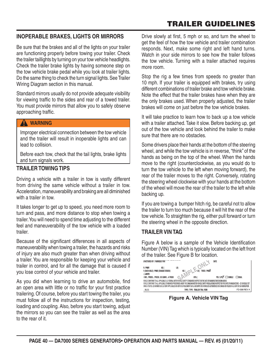 Trailer guidelines | Multiquip DA700SSW User Manual | Page 40 / 172