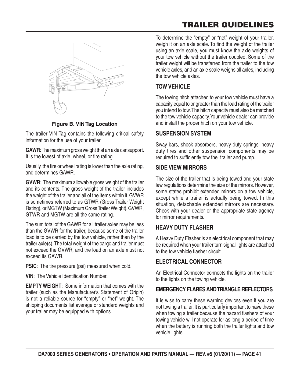 Trailer guidelines | Multiquip DA700SSW User Manual | Page 41 / 172