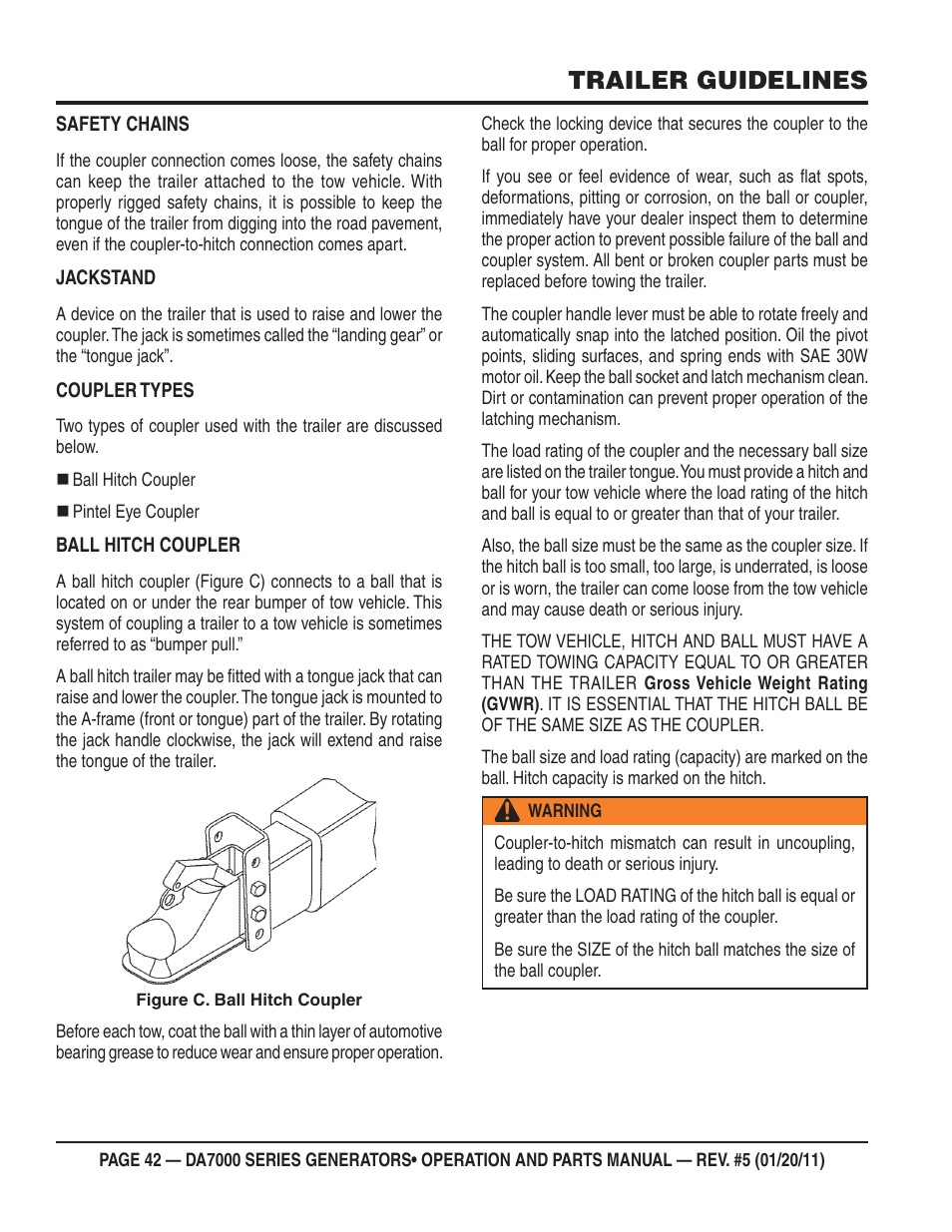 Trailer guidelines | Multiquip DA700SSW User Manual | Page 42 / 172