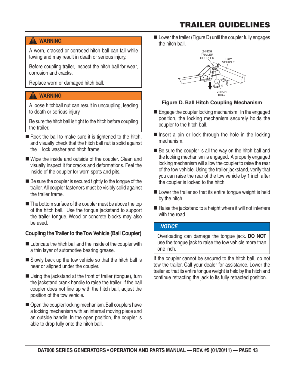 Trailer guidelines | Multiquip DA700SSW User Manual | Page 43 / 172