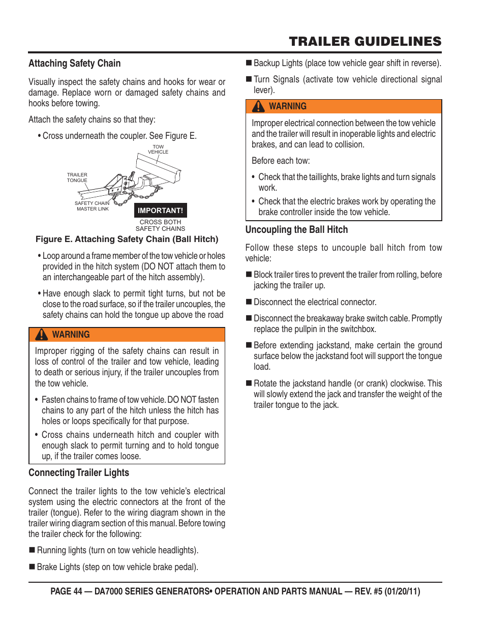 Trailer guidelines | Multiquip DA700SSW User Manual | Page 44 / 172