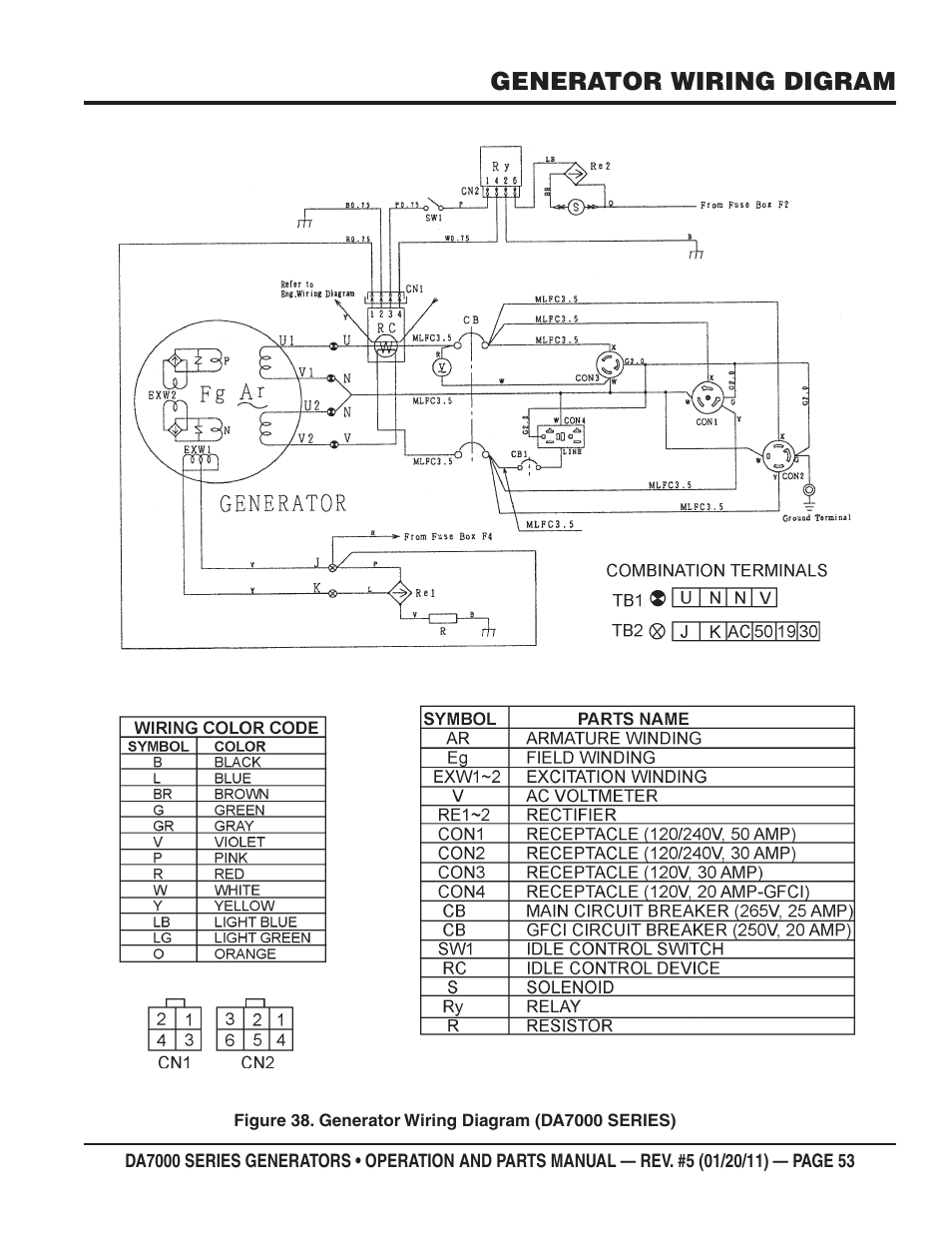 Generator wiring digram | Multiquip DA700SSW User Manual | Page 53 / 172