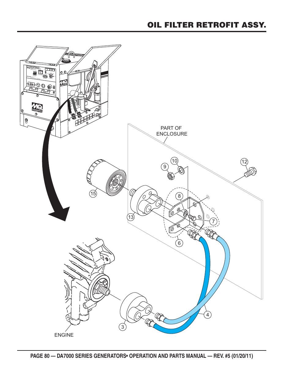 Oil filter retrofit assy, Part of enclosure engine, Hours | Multiquip DA700SSW User Manual | Page 80 / 172