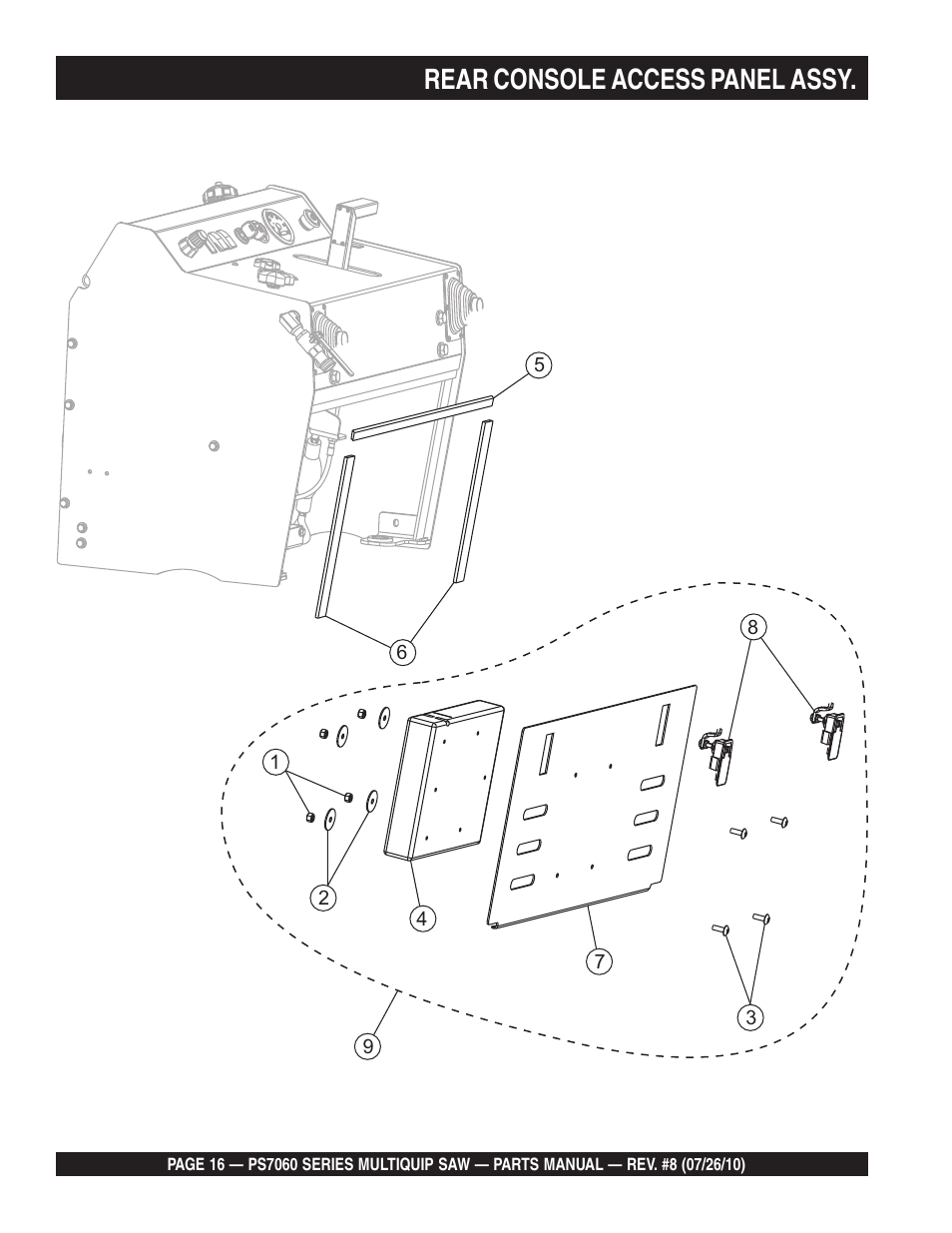 Rear console access panel assy | Multiquip Stay-Level Handlebar Pavement Saw PS706026 User Manual | Page 16 / 82