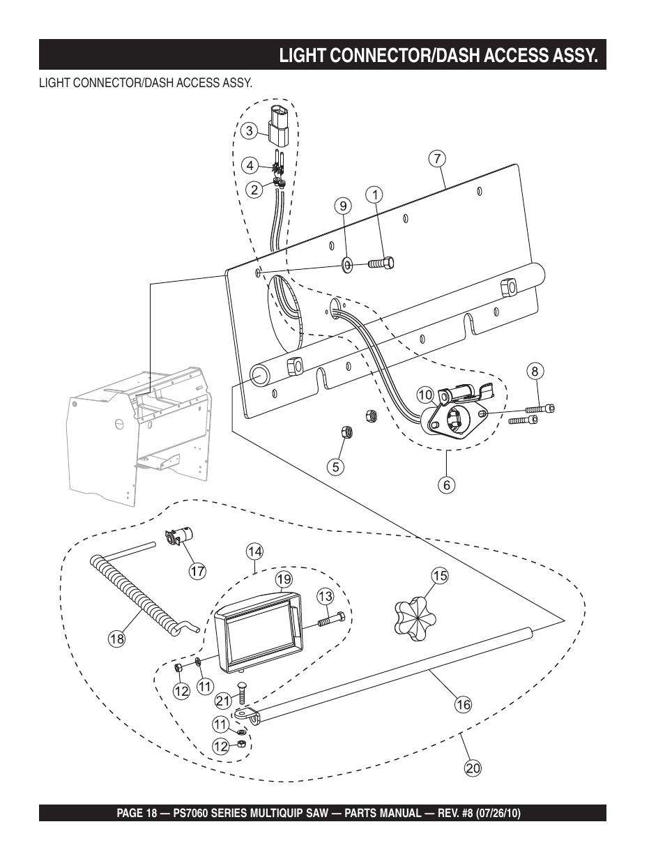 Light connector/dash access assy | Multiquip Stay-Level Handlebar Pavement Saw PS706026 User Manual | Page 18 / 82