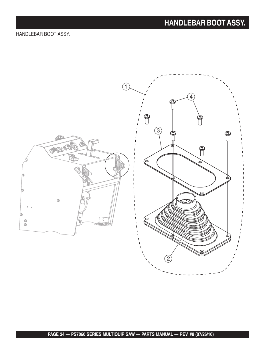 Handlebar boot assy | Multiquip Stay-Level Handlebar Pavement Saw PS706026 User Manual | Page 34 / 82