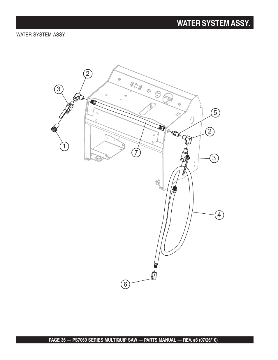 Water system assy | Multiquip Stay-Level Handlebar Pavement Saw PS706026 User Manual | Page 36 / 82