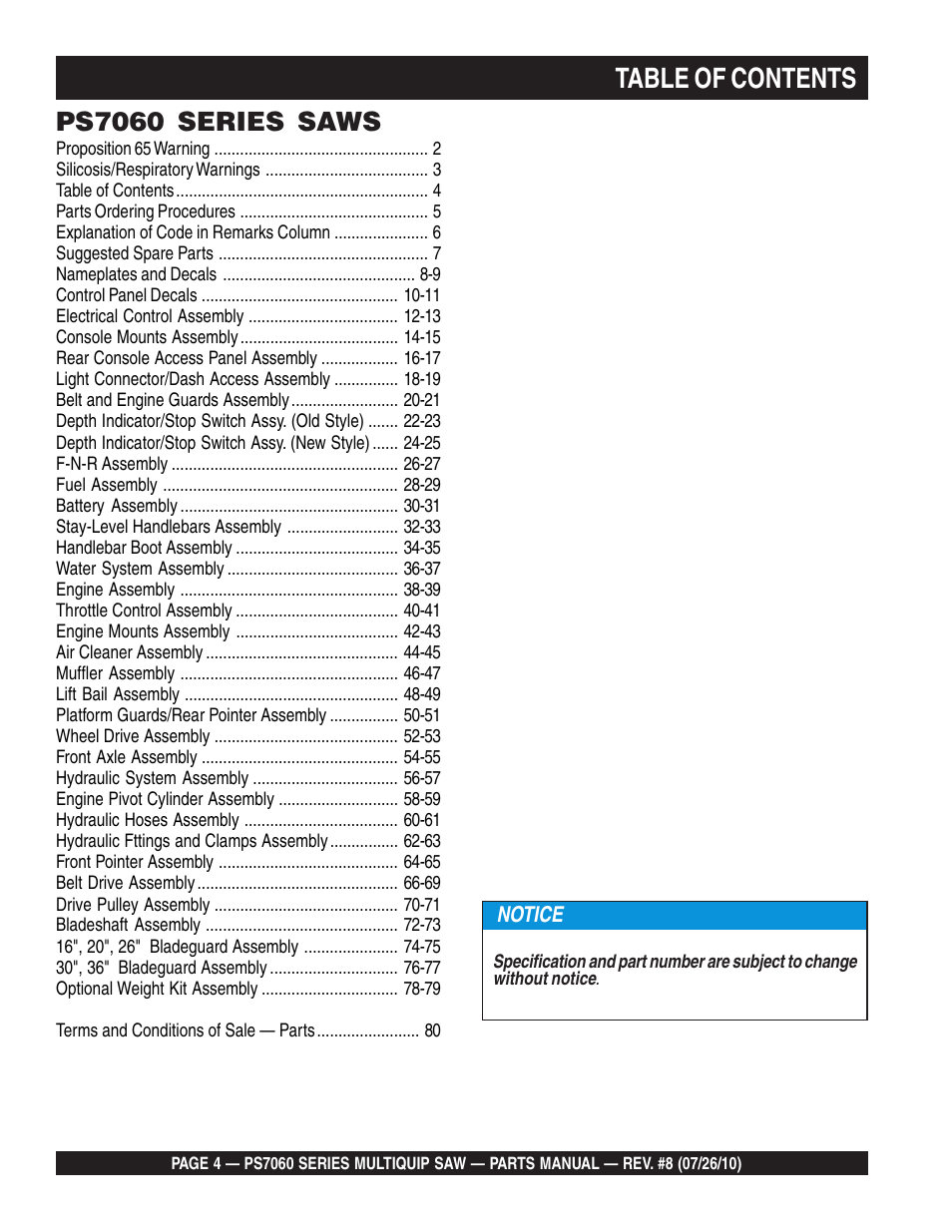 Multiquip Stay-Level Handlebar Pavement Saw PS706026 User Manual | Page 4 / 82