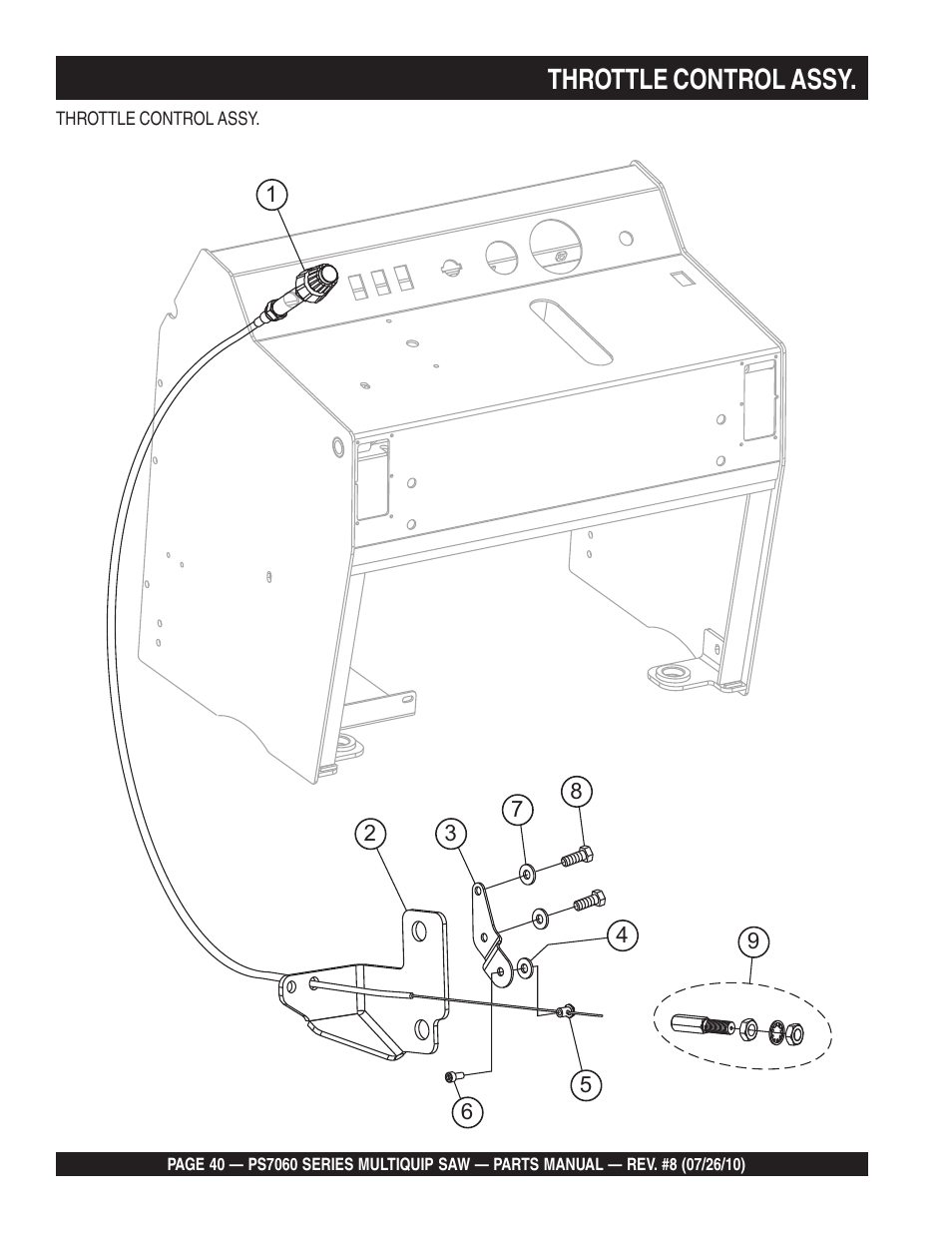 Throttle control assy | Multiquip Stay-Level Handlebar Pavement Saw PS706026 User Manual | Page 40 / 82