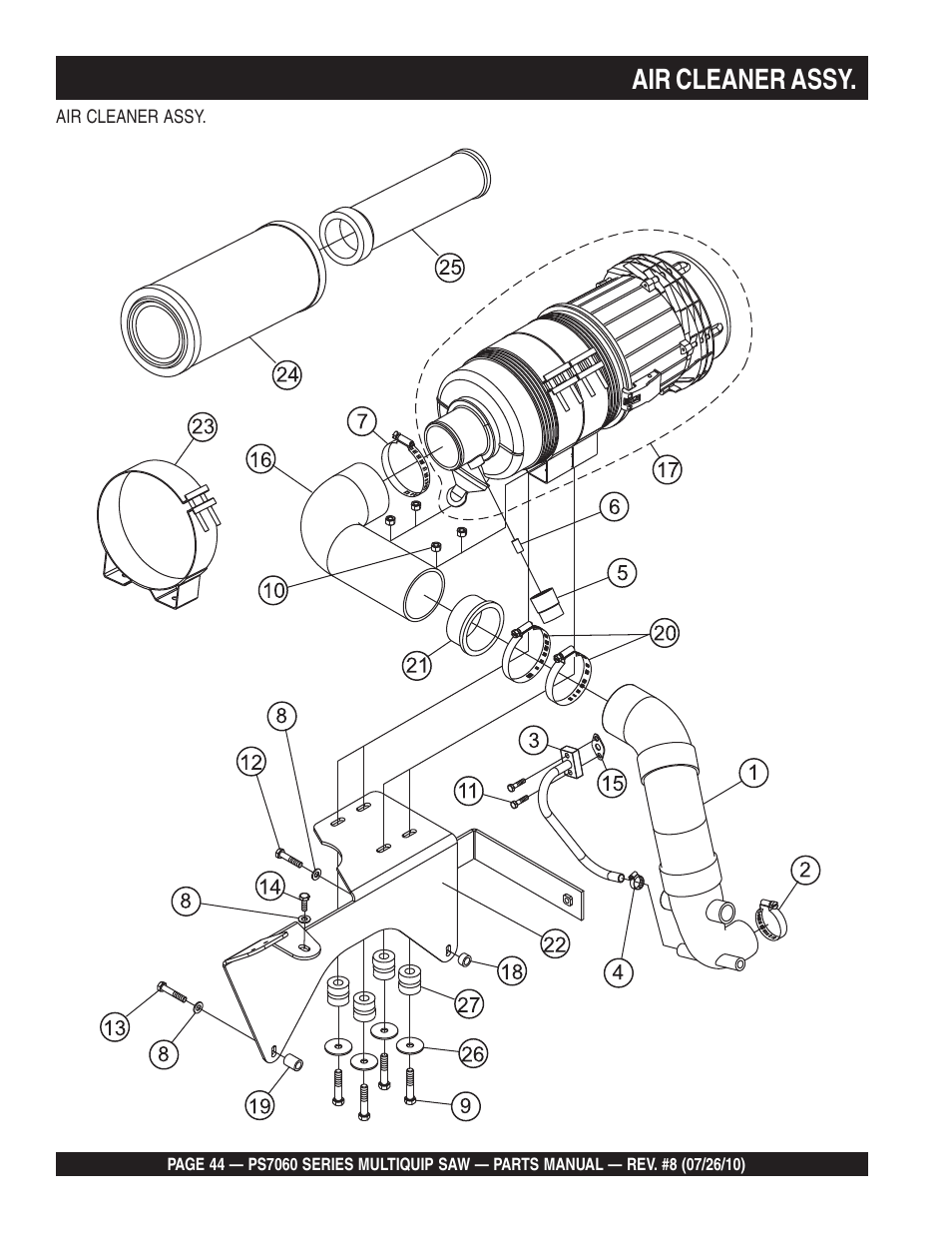 Air cleaner assy | Multiquip Stay-Level Handlebar Pavement Saw PS706026 User Manual | Page 44 / 82