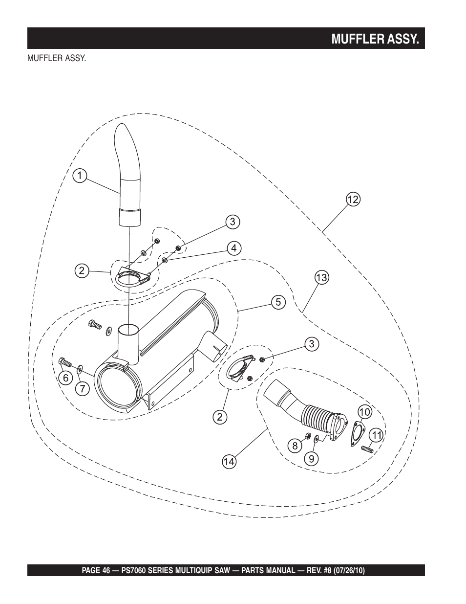 Muffler assy | Multiquip Stay-Level Handlebar Pavement Saw PS706026 User Manual | Page 46 / 82