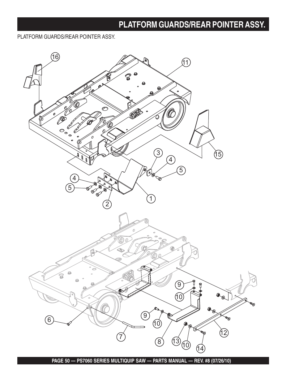 Platform guards/rear pointer assy | Multiquip Stay-Level Handlebar Pavement Saw PS706026 User Manual | Page 50 / 82