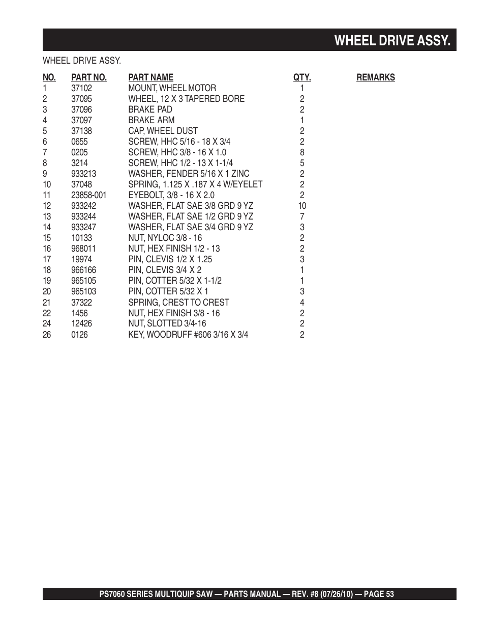 Wheel drive assy | Multiquip Stay-Level Handlebar Pavement Saw PS706026 User Manual | Page 53 / 82