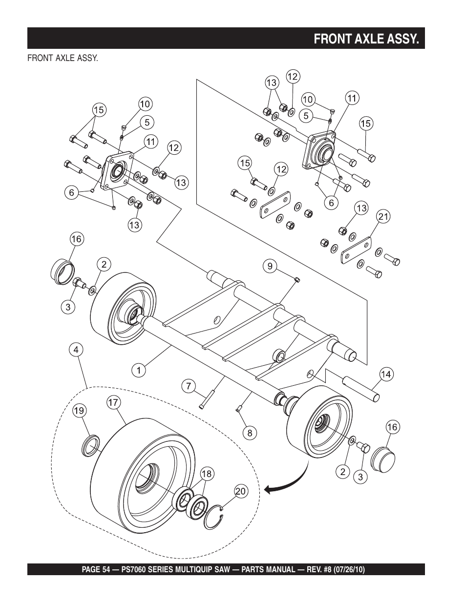 Front axle assy | Multiquip Stay-Level Handlebar Pavement Saw PS706026 User Manual | Page 54 / 82