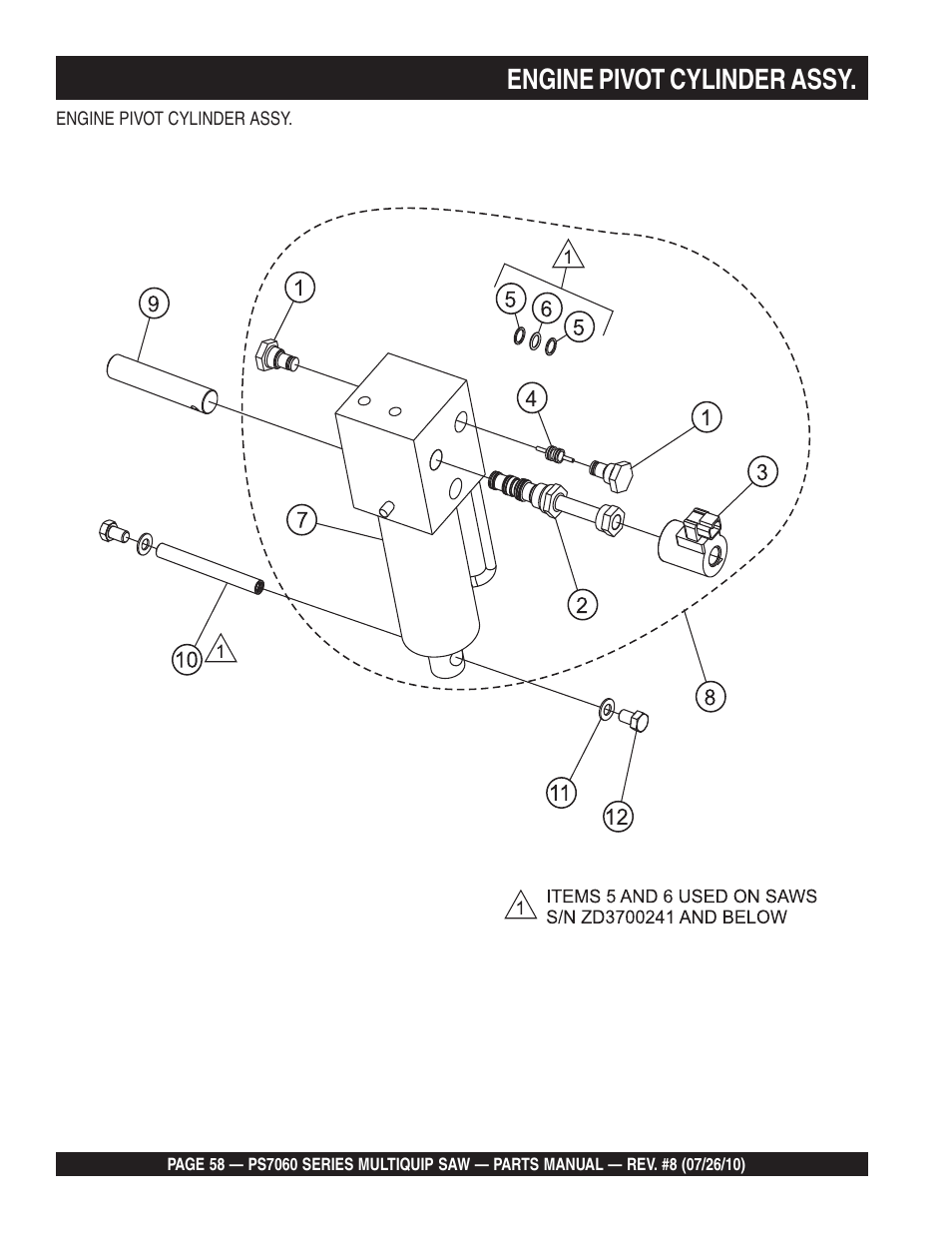 Engine pivot cylinder assy | Multiquip Stay-Level Handlebar Pavement Saw PS706026 User Manual | Page 58 / 82