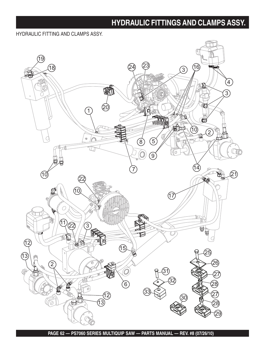 Hydraulic fittings and clamps assy | Multiquip Stay-Level Handlebar Pavement Saw PS706026 User Manual | Page 62 / 82