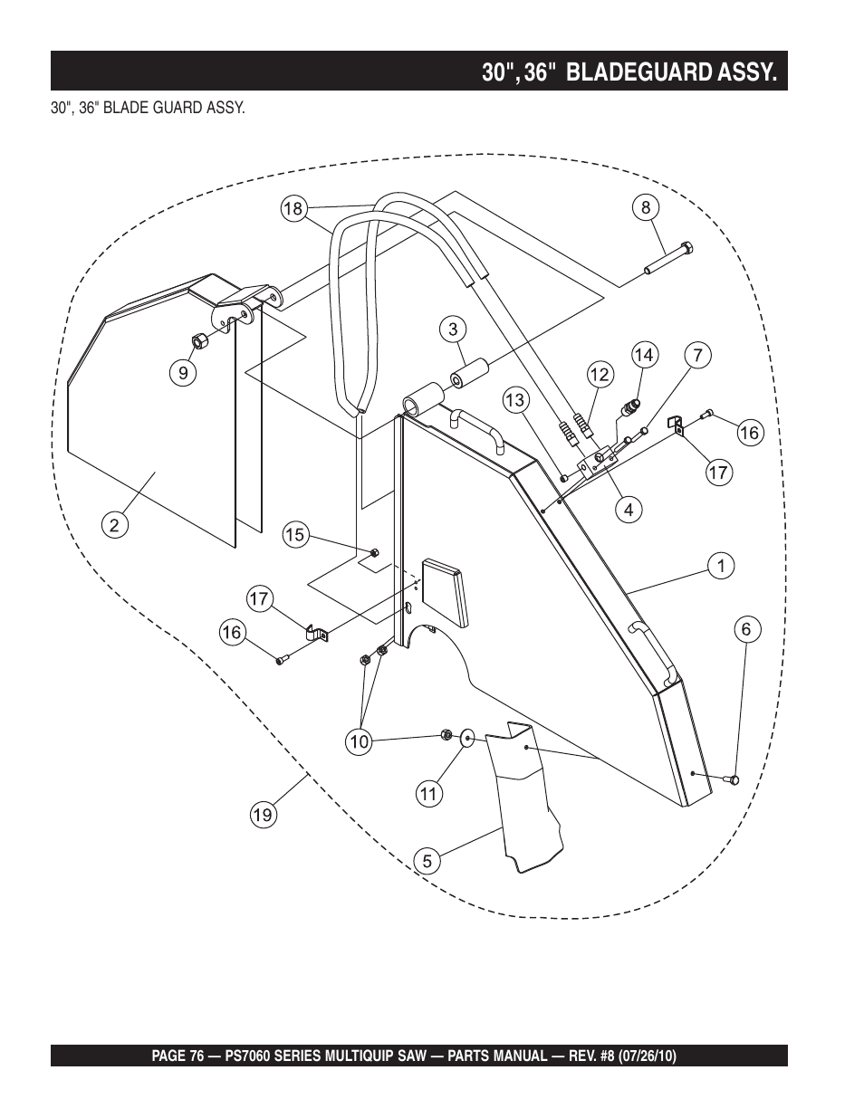 30", 36" bladeguard assy | Multiquip Stay-Level Handlebar Pavement Saw PS706026 User Manual | Page 76 / 82