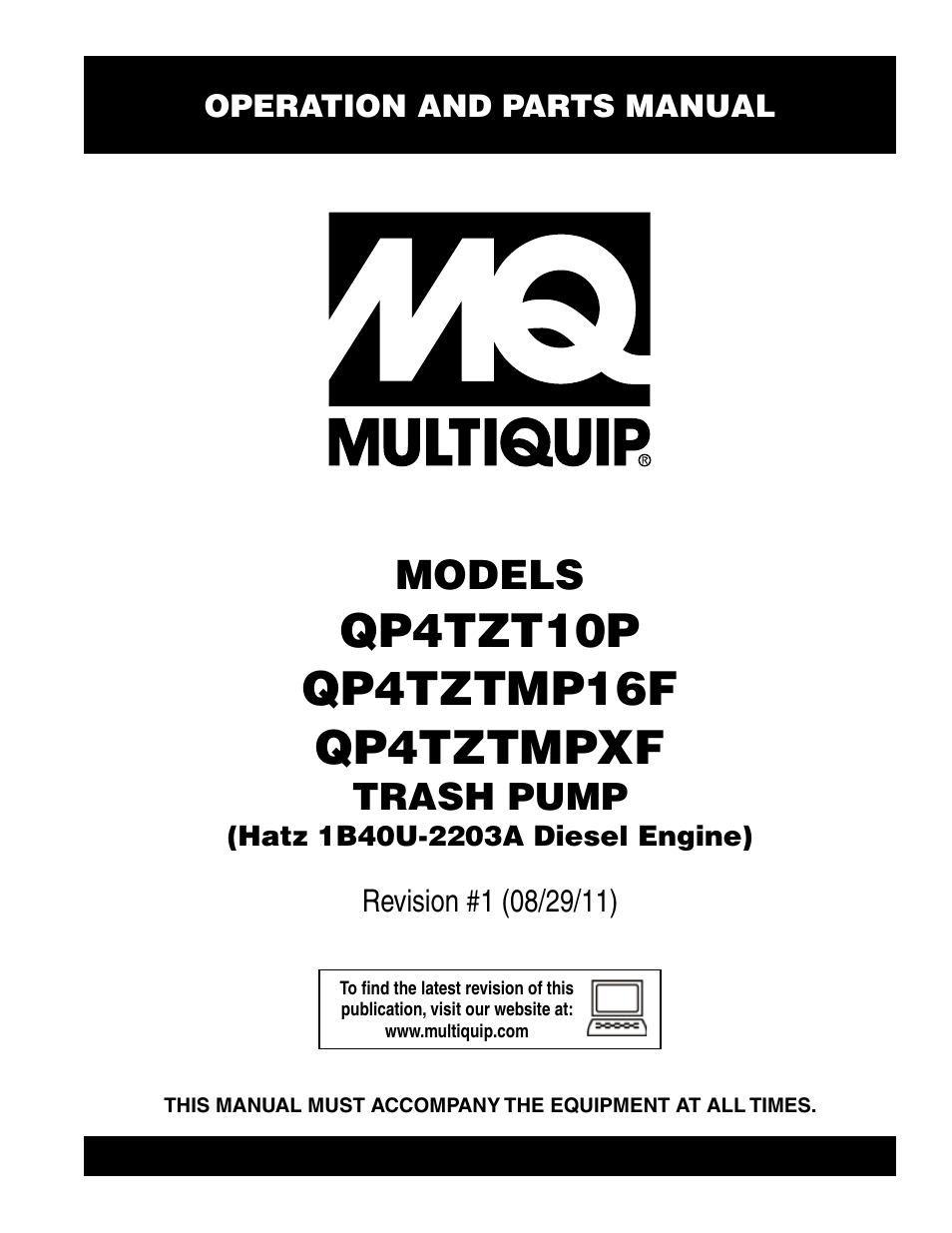 Multiquip TRASH PUMP (hatz 1B40u-2203a diesel engine) Qp4tZt10p User Manual | 118 pages