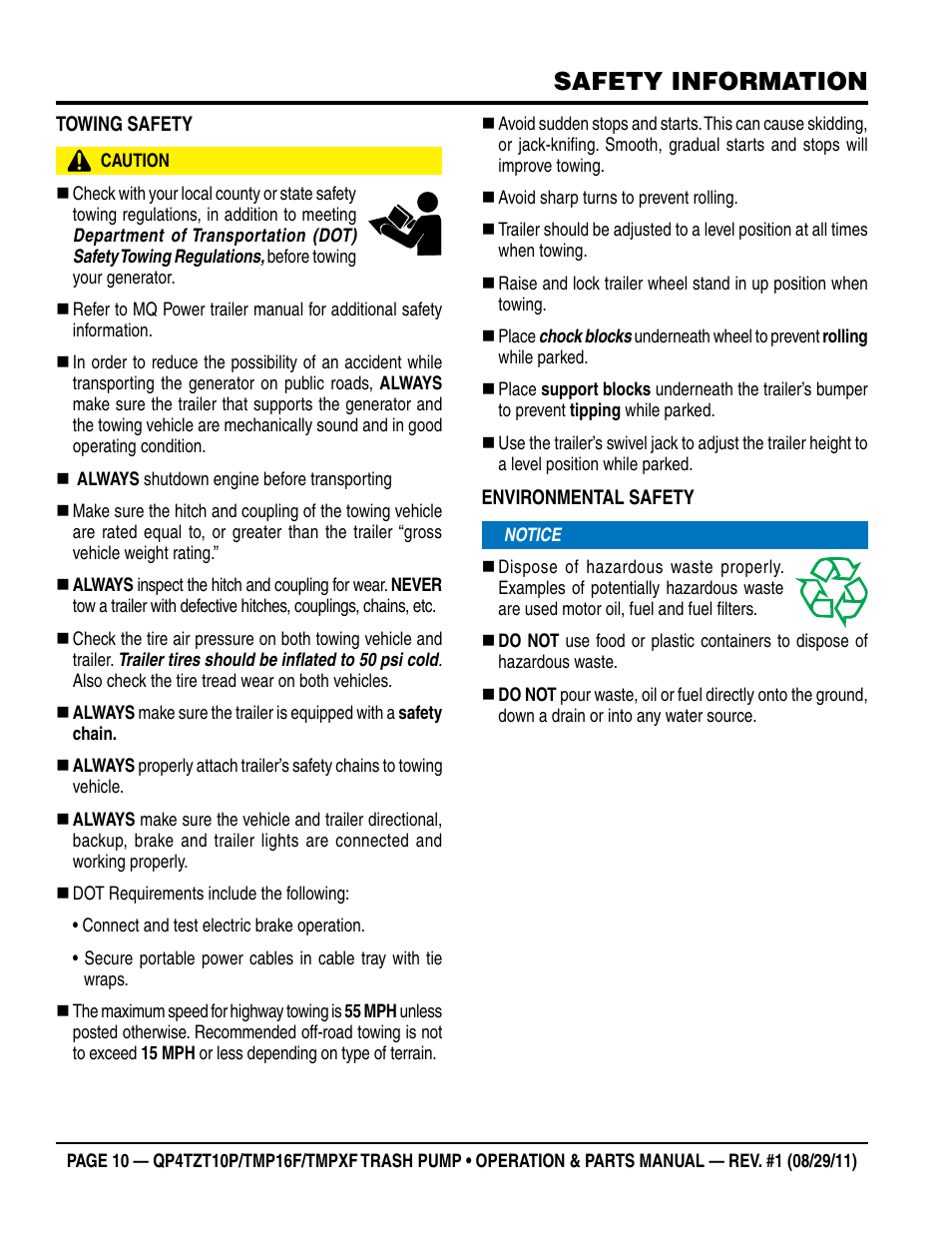 Safety information | Multiquip TRASH PUMP (hatz 1B40u-2203a diesel engine) Qp4tZt10p User Manual | Page 10 / 118