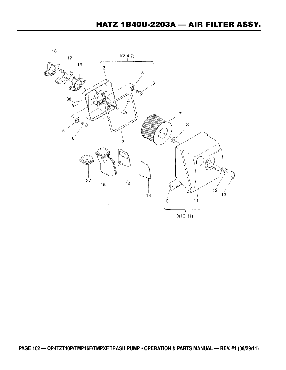 Multiquip TRASH PUMP (hatz 1B40u-2203a diesel engine) Qp4tZt10p User Manual | Page 102 / 118