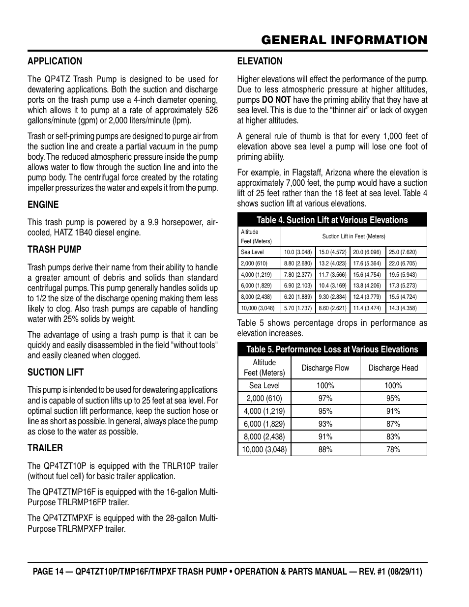 General information | Multiquip TRASH PUMP (hatz 1B40u-2203a diesel engine) Qp4tZt10p User Manual | Page 14 / 118