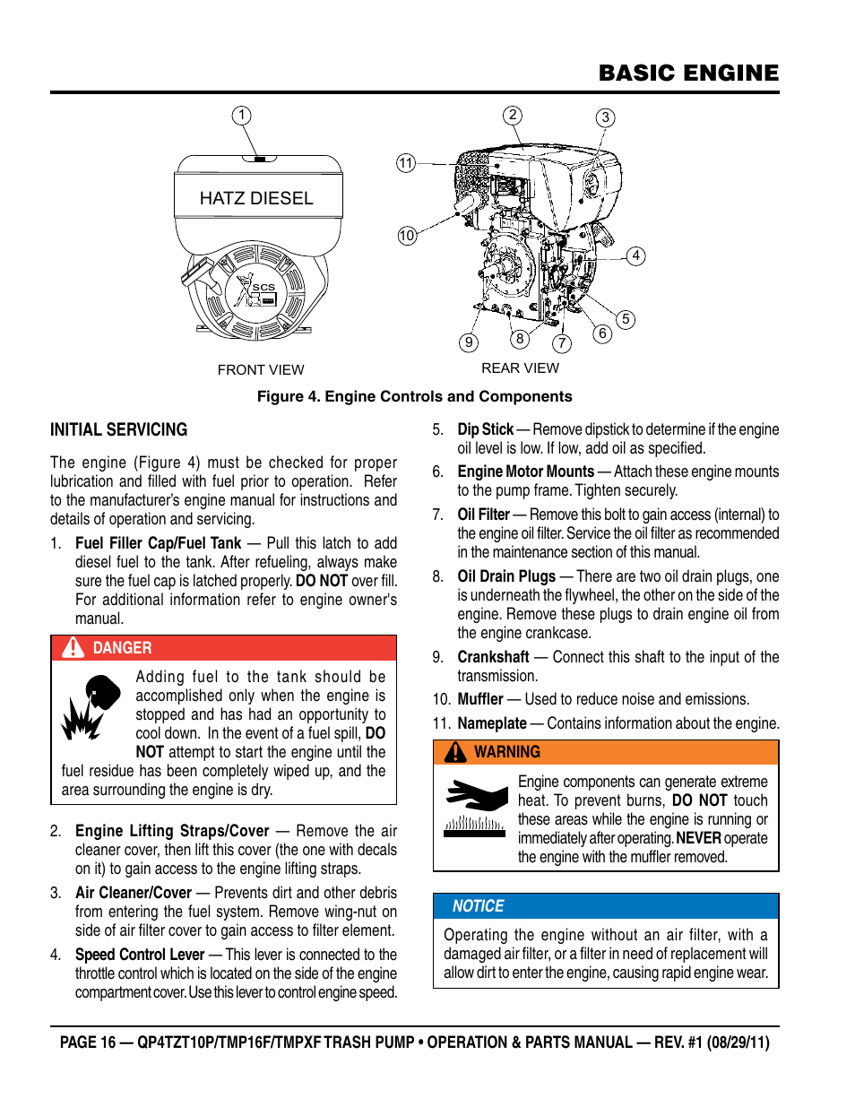 Basic engine | Multiquip TRASH PUMP (hatz 1B40u-2203a diesel engine) Qp4tZt10p User Manual | Page 16 / 118