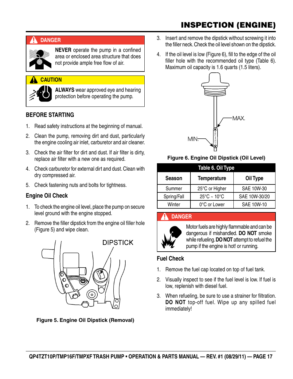 Inspection (engine) | Multiquip TRASH PUMP (hatz 1B40u-2203a diesel engine) Qp4tZt10p User Manual | Page 17 / 118