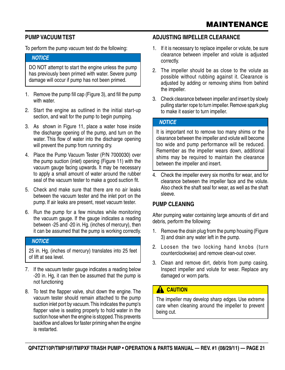 Maintenance | Multiquip TRASH PUMP (hatz 1B40u-2203a diesel engine) Qp4tZt10p User Manual | Page 21 / 118