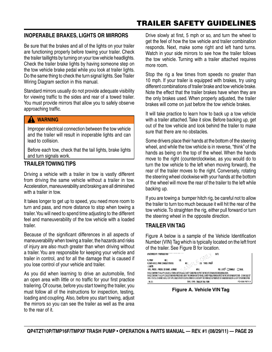 Trailer safety guidelines | Multiquip TRASH PUMP (hatz 1B40u-2203a diesel engine) Qp4tZt10p User Manual | Page 29 / 118