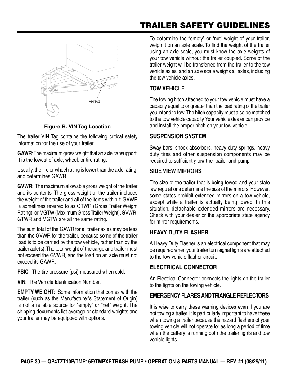 Trailer safety guidelines | Multiquip TRASH PUMP (hatz 1B40u-2203a diesel engine) Qp4tZt10p User Manual | Page 30 / 118