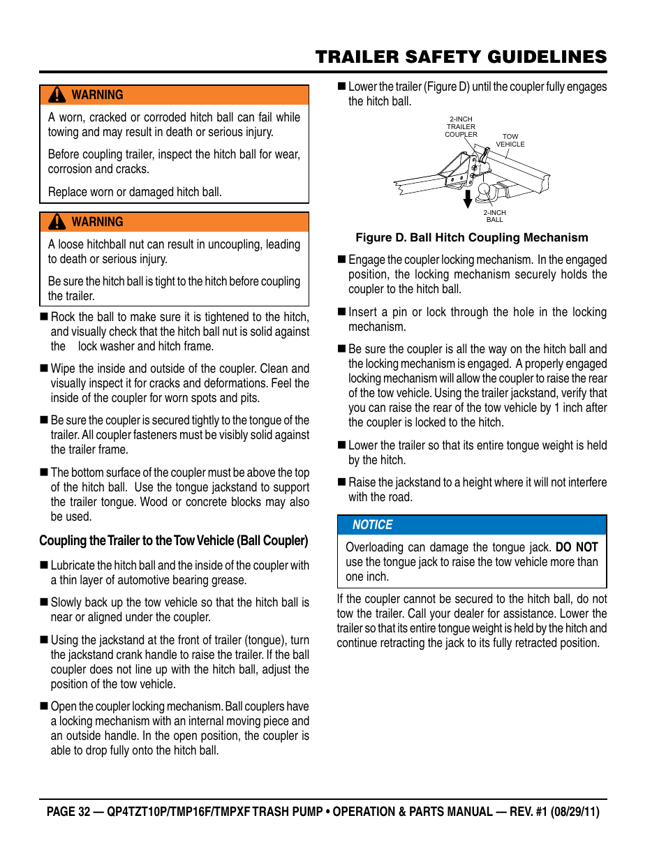 Trailer safety guidelines | Multiquip TRASH PUMP (hatz 1B40u-2203a diesel engine) Qp4tZt10p User Manual | Page 32 / 118
