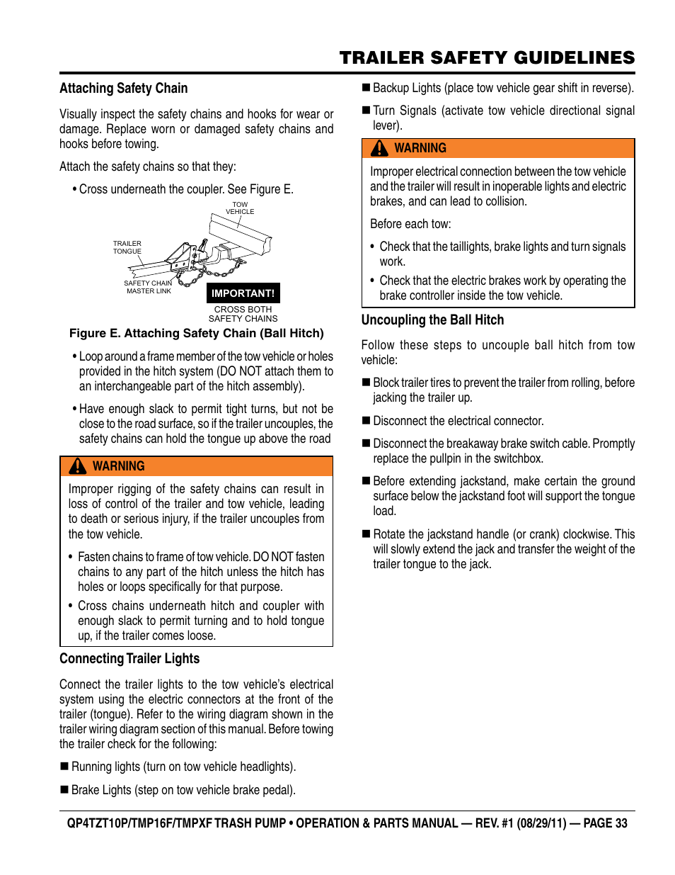 Trailer safety guidelines | Multiquip TRASH PUMP (hatz 1B40u-2203a diesel engine) Qp4tZt10p User Manual | Page 33 / 118