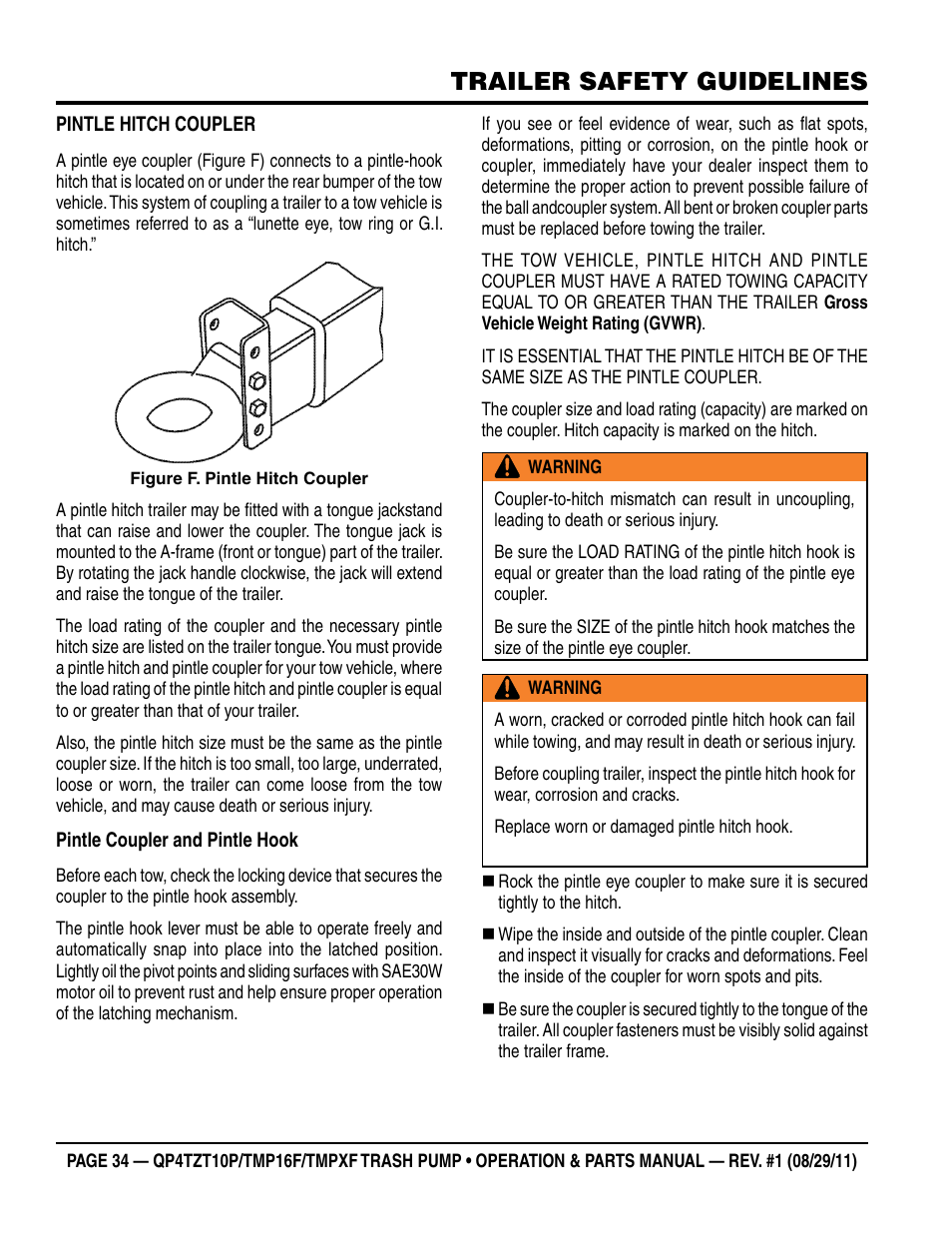 Trailer safety guidelines | Multiquip TRASH PUMP (hatz 1B40u-2203a diesel engine) Qp4tZt10p User Manual | Page 34 / 118