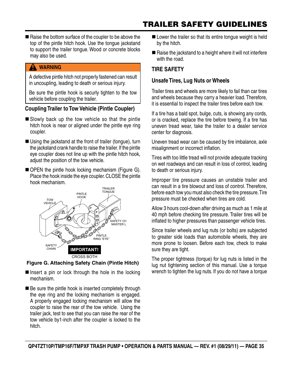 Trailer safety guidelines | Multiquip TRASH PUMP (hatz 1B40u-2203a diesel engine) Qp4tZt10p User Manual | Page 35 / 118
