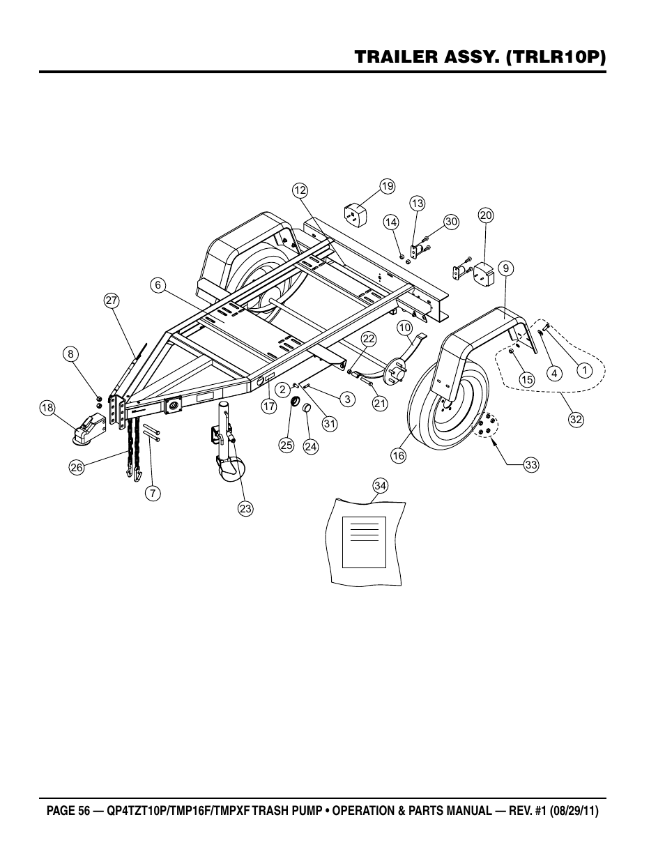Trailer assy. (trlr10p) | Multiquip TRASH PUMP (hatz 1B40u-2203a diesel engine) Qp4tZt10p User Manual | Page 56 / 118