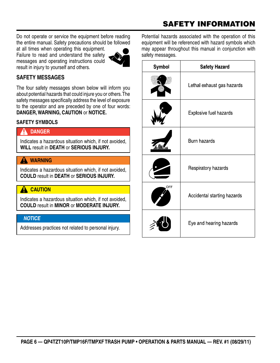 Safety information | Multiquip TRASH PUMP (hatz 1B40u-2203a diesel engine) Qp4tZt10p User Manual | Page 6 / 118