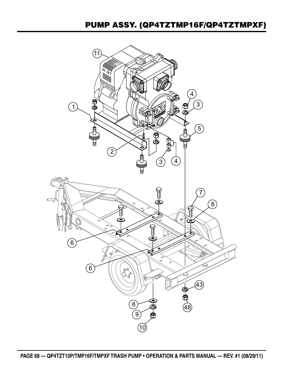 Pump assy. (qp4tztmp16f/qp4tztmpxf) | Multiquip TRASH PUMP (hatz 1B40u-2203a diesel engine) Qp4tZt10p User Manual | Page 68 / 118