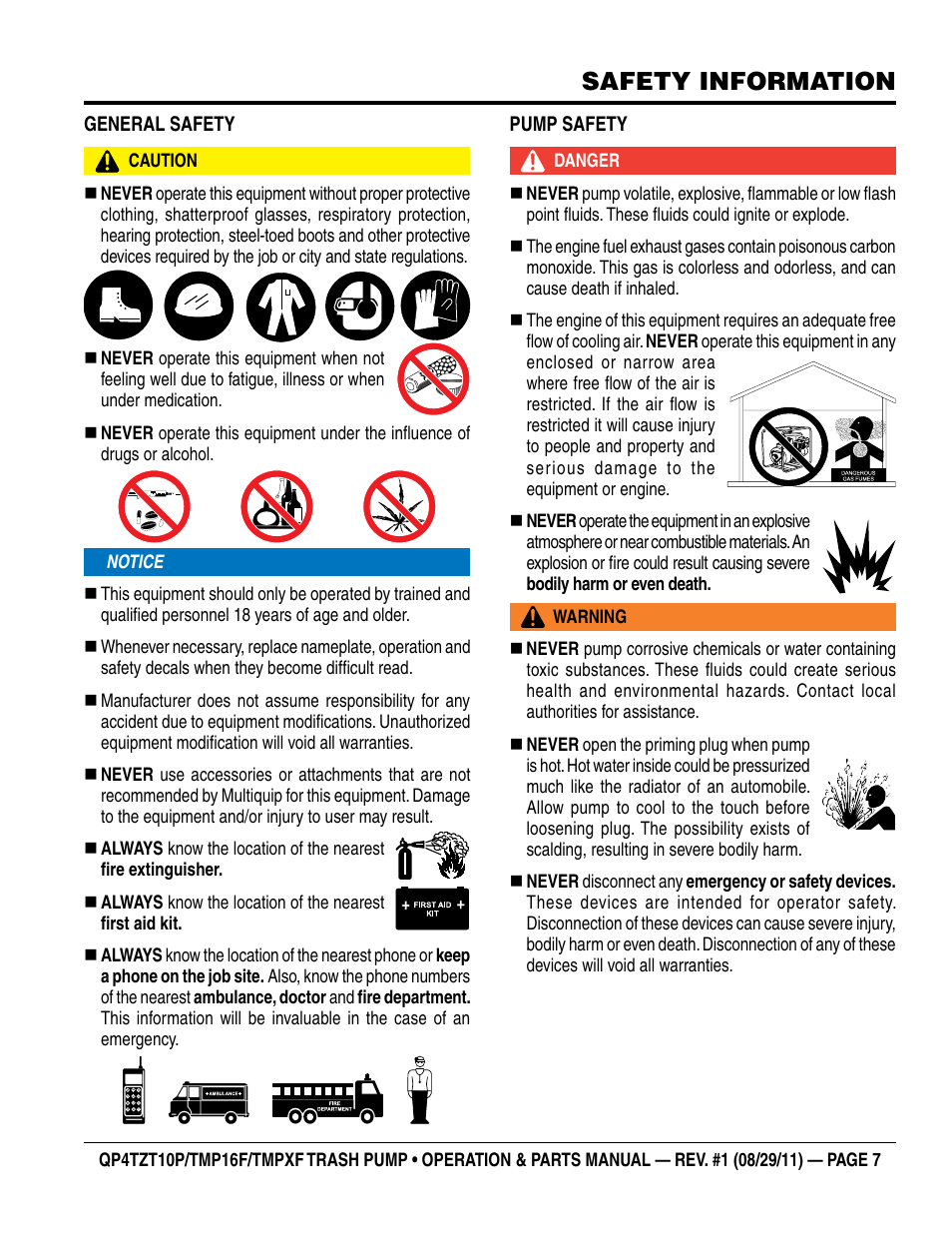 Safety information | Multiquip TRASH PUMP (hatz 1B40u-2203a diesel engine) Qp4tZt10p User Manual | Page 7 / 118