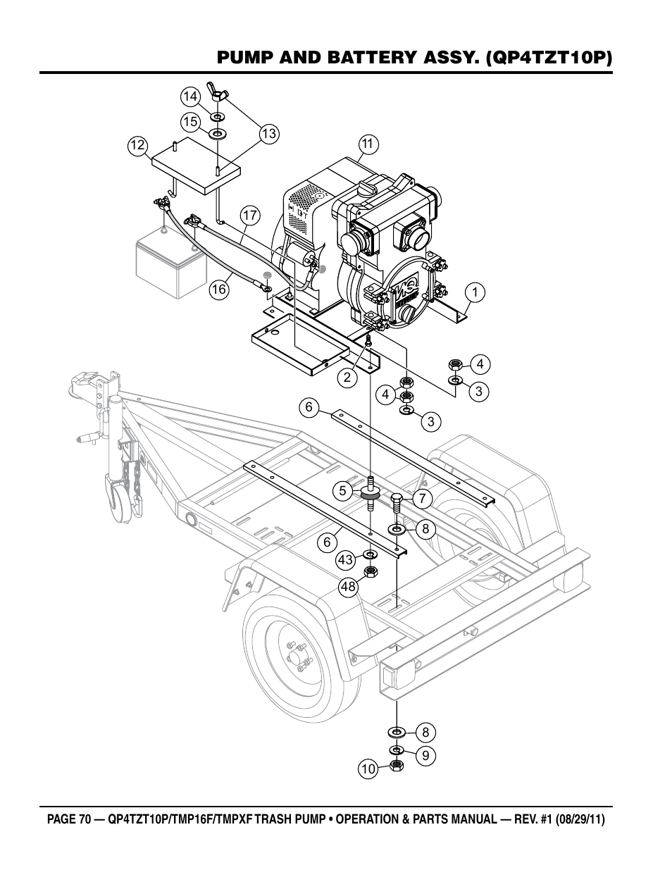 Pump and battery assy. (qp4tzt10p) | Multiquip TRASH PUMP (hatz 1B40u-2203a diesel engine) Qp4tZt10p User Manual | Page 70 / 118