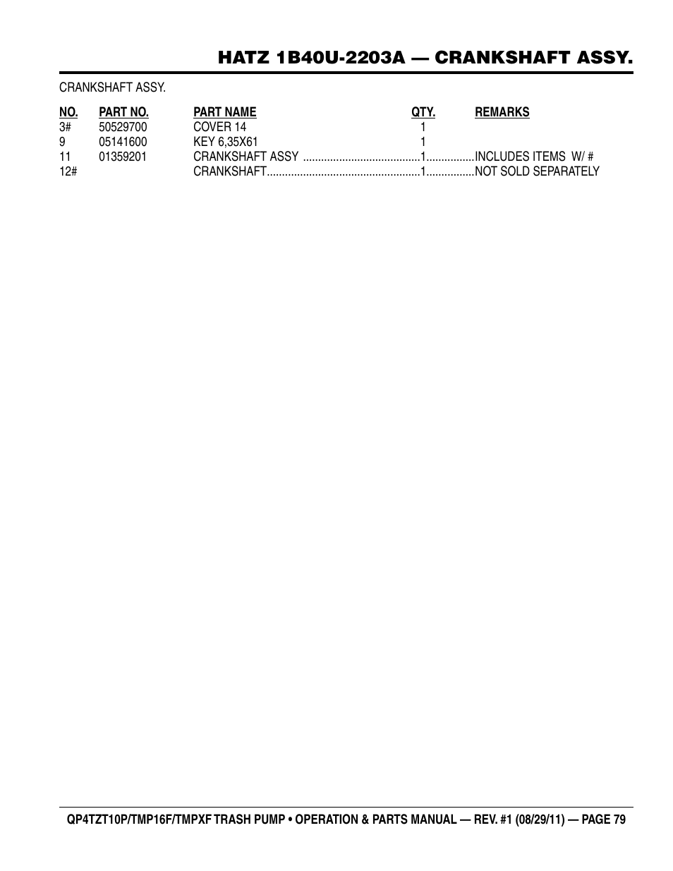 Multiquip TRASH PUMP (hatz 1B40u-2203a diesel engine) Qp4tZt10p User Manual | Page 79 / 118