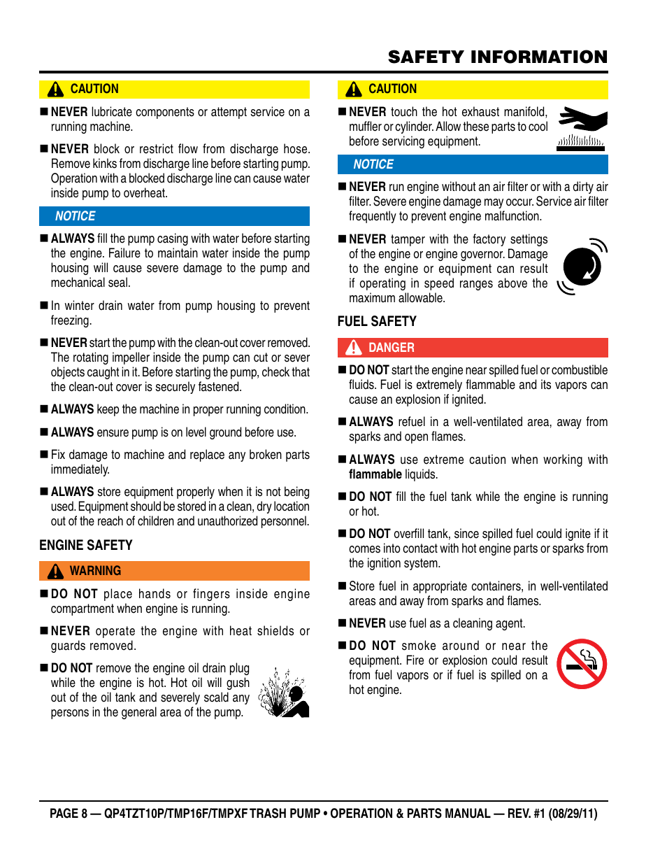 Safety information | Multiquip TRASH PUMP (hatz 1B40u-2203a diesel engine) Qp4tZt10p User Manual | Page 8 / 118