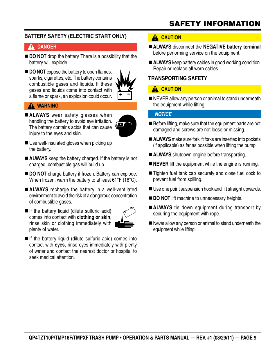 Safety information | Multiquip TRASH PUMP (hatz 1B40u-2203a diesel engine) Qp4tZt10p User Manual | Page 9 / 118
