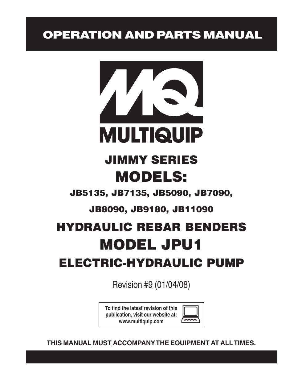 Multiquip Jimmy Series Hydraulic Rebar Benders User Manual | 46 pages